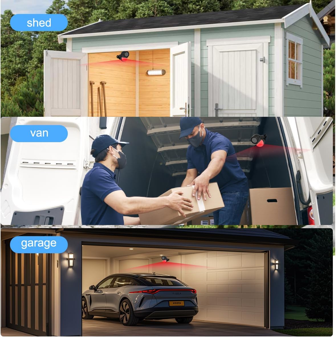 125dB WiFi PIR Motion Sensor Alarm Indoor, with Wireless DIY Smart Door/Window Alarm for Home Security with Phone APP Alert 4 Pieces-Kit, for Driveway, Shed, Home, Van, Shop