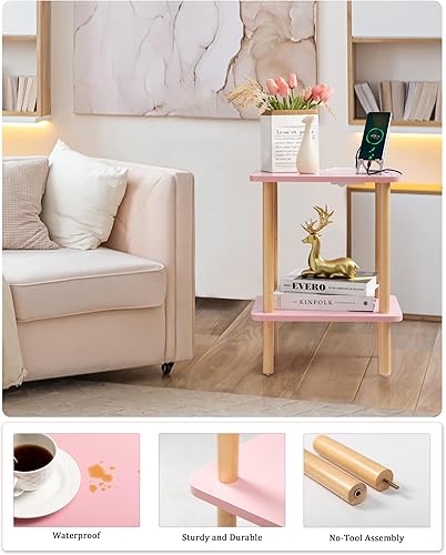 Miniatura 6 de FORAOFUR Mesa auxiliar con estación de carga, mesa auxiliar pequeña con 2 puertos USB y tomacorrientes, mesas auxiliares pequeñas para espacios