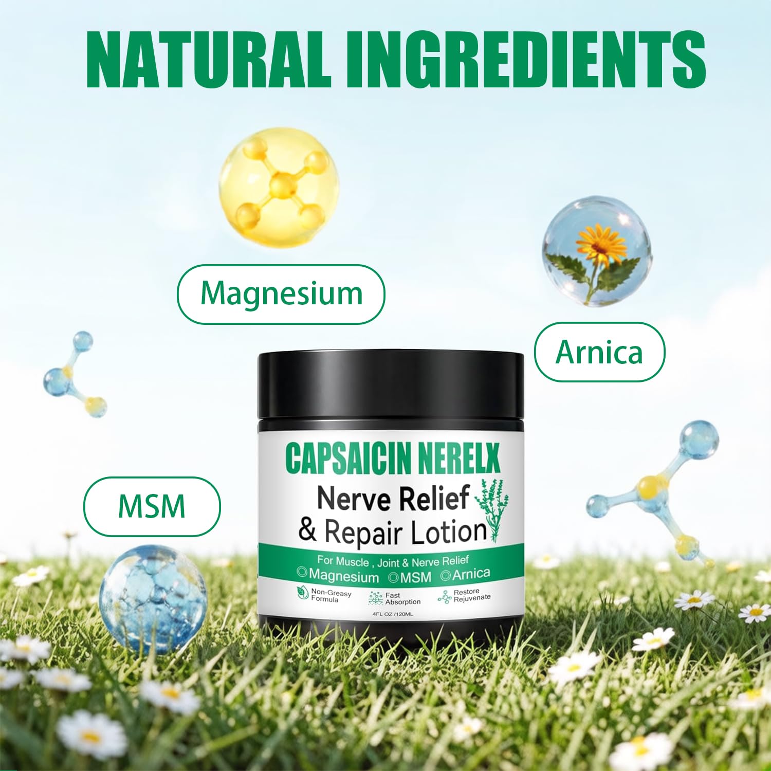 Capsacin Nerve Total Relief Cream with Arnica, Menthol, MSM and Glucosamine for Body Joint Areas, Feet, Hands, Legs, Muscles, Joints, and Waist, 100g — Amazon image 3