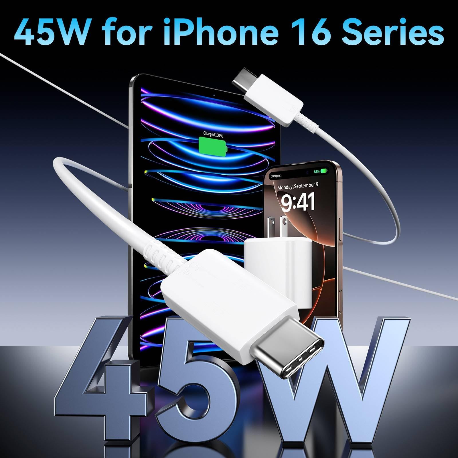 iPhone 16 Pro Max Charger Fast Charging, 45W Super Fast USB C Charger for iPhone 16 15 Pro Max 10ft Type C Cord with Fast Charger Block for iPhone 16/16 Pro/16 Pro Max/16 Plus,iPad, S24/S23