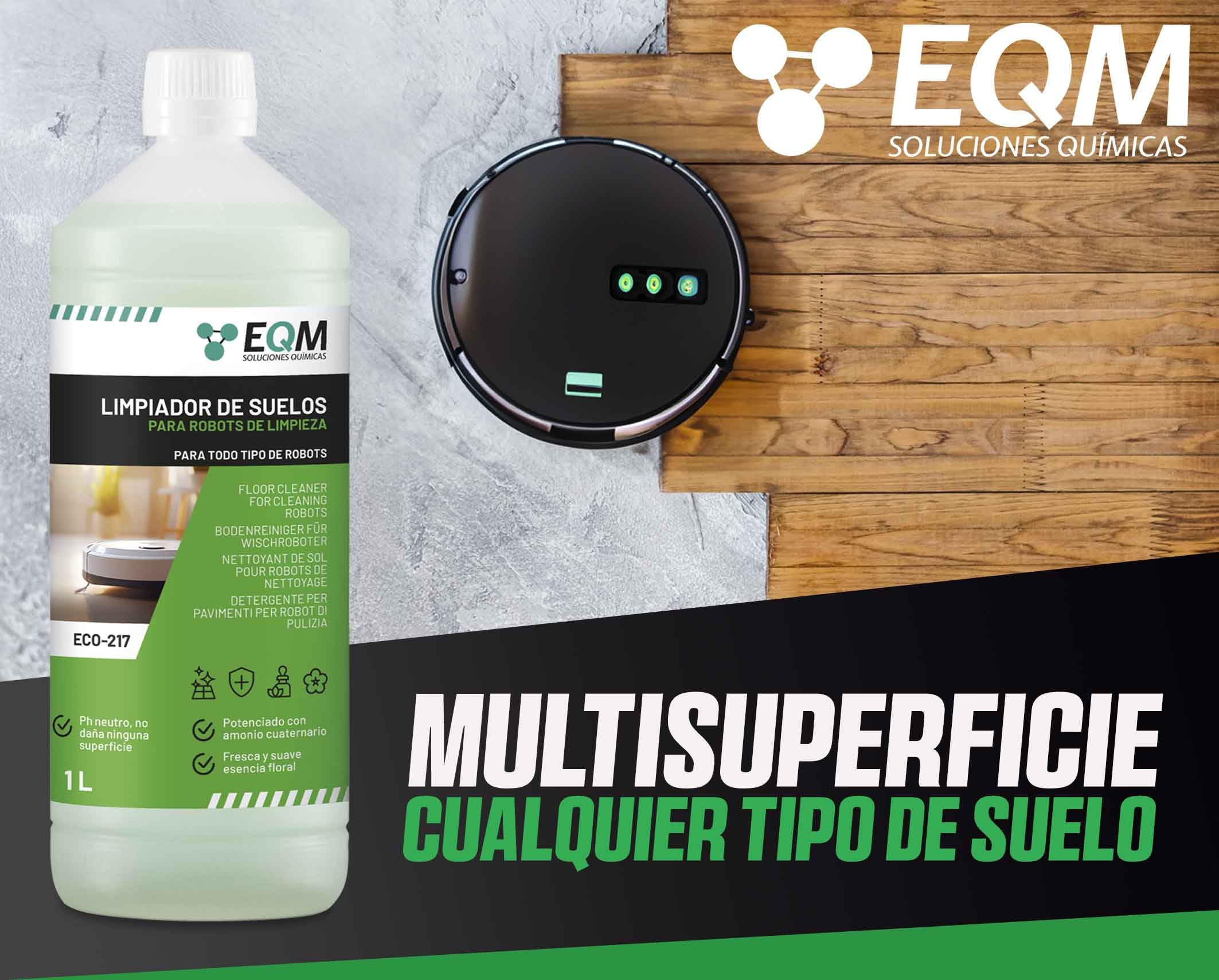 EQM - ECO-217 - Limpiador de Suelos para Robots de Limpieza - 1L - Válido para Cualquier Superficie gracias a su pH Neutro - Aroma Floral
