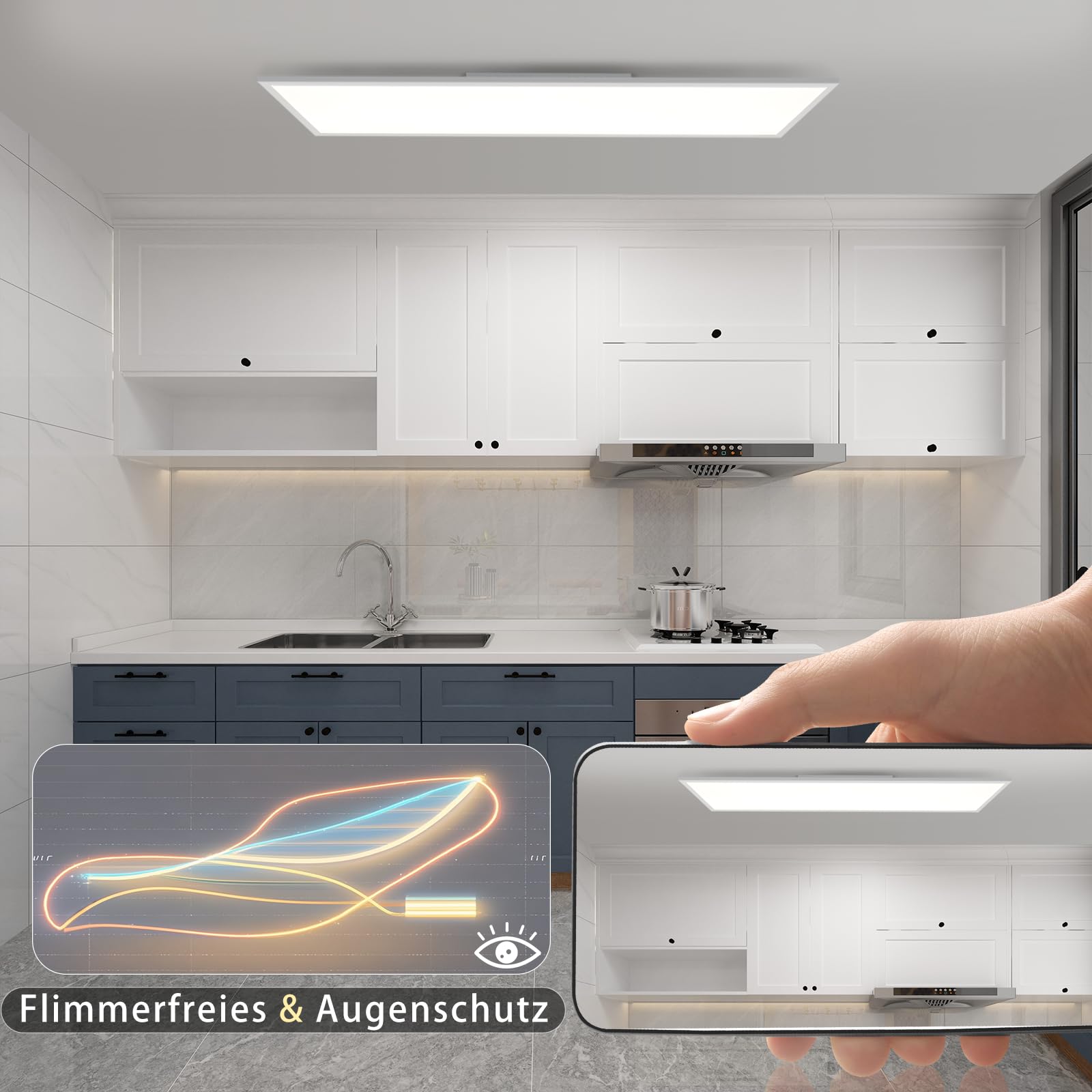 CBJKTX LED Panel Deckenleuchte Dimmbar - Flach Lang Deckenpanel mit | Fernbedienung Groß Deckenlampe Weiß Tageslichtlampe Bürolampe Decke für Büro Werkstatt Küche Arbeitszimmer Flur