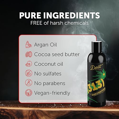 Miniatura 5 de Detroit Grooming Co. Acondicionador de barba para hombres con mantequilla de semillas de cacao de argán oi l & - suavizante, desenredante,