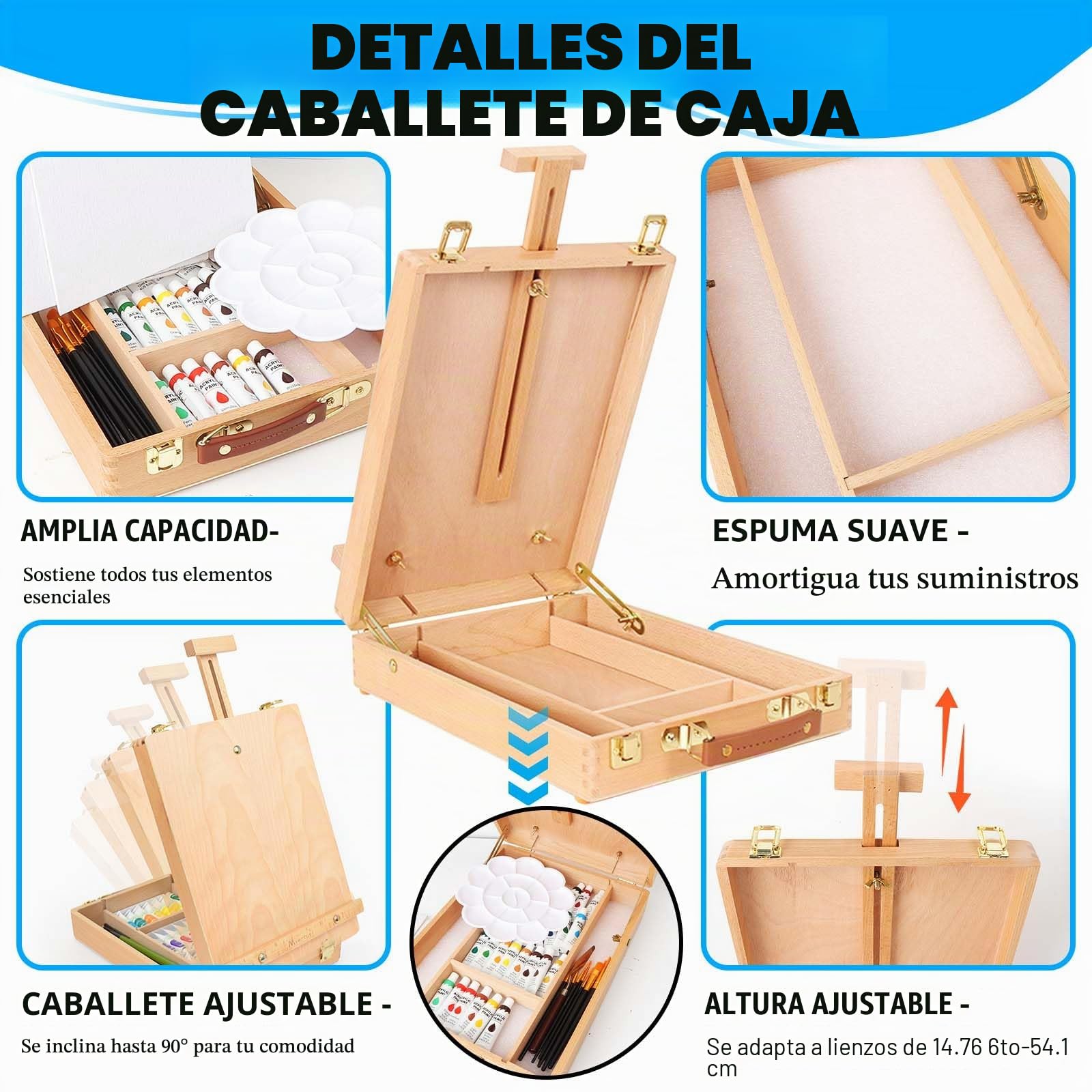 40 Piezas Kit de Pintura, Caballete de Mesa con 24 Colores Tubos de Pintura Acrilica, 3 Paneles de Lienzo, 1 Paleta, 10 Pinceles, Set de Pintura para Artistas Adultos y Principiantes