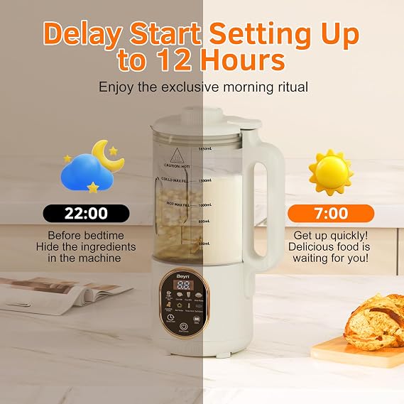 Beyn 10-in-1 Automatic Nut Milk Maker Machine, 60oz Large Capacity with 48 Titanium Blades & Self-Cleaning. for Homemade Almond, Soy, Oat Milk, Milkshake - Delay Start & Keep Warm Functions