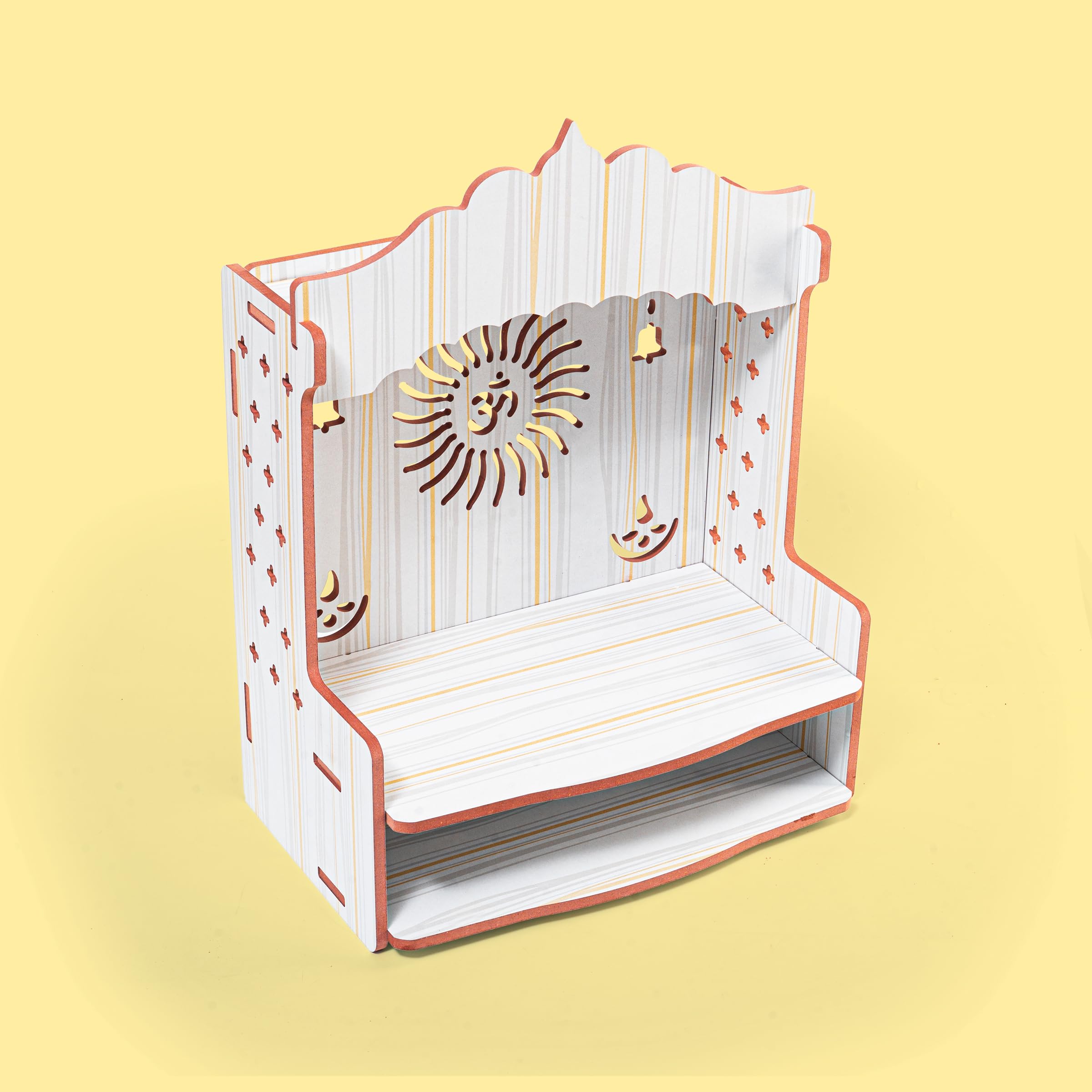 Mensola da tavolo in legno da appendere al muro, tempio Pooja Mandir Dio, per riporre oggetti e idoli, decorazione per casa, ufficio e regali (design bianco Om e Diya)