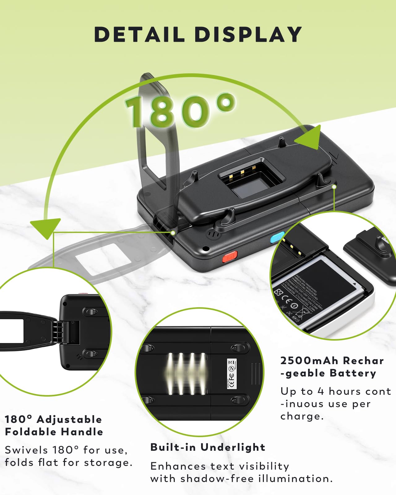 12,7 cm tragbare digitale Lupe, 4X-32X Zoom Elektronische Lesehilfe mit faltbarem Griff für schwache Sehkraft/Senioren/Kinder, ideal für schnelles Lesen - Nicht empfohlen für lange Bücher