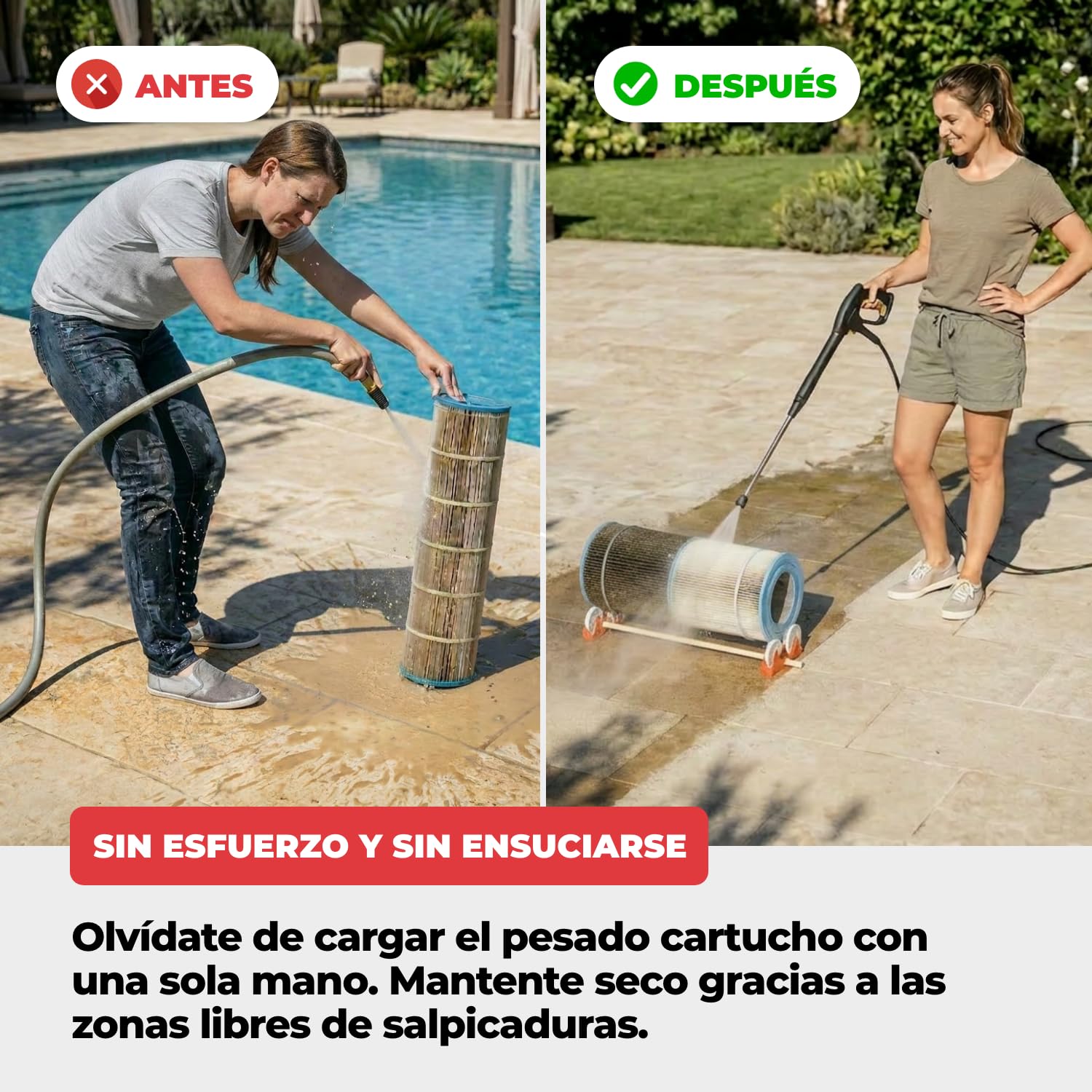 NODI Roller – Limpiador Rotativo de Cartuchos Filtro Piscina y SPA | Limpia en 1 Min | Ahorra 90% Agua | Limpio y Sin Esfuerzo | Compatible 95% Cartuchos | Chorro Potente o Hidrolimpiadora