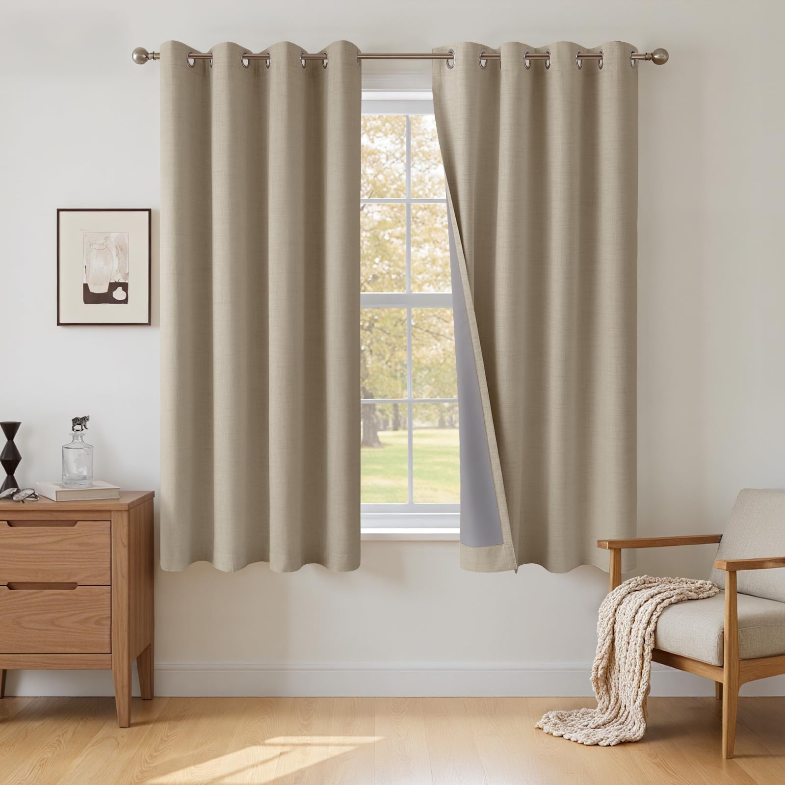 INOVADAY 100% Blackout Curtains 54 Inch Drop 2 Panels, Thermal Insulated Eyelet Curtains with Coating Back Layer for Bedroom & Living Room, 46" W x 54" L, Warm Taupe — image 1
