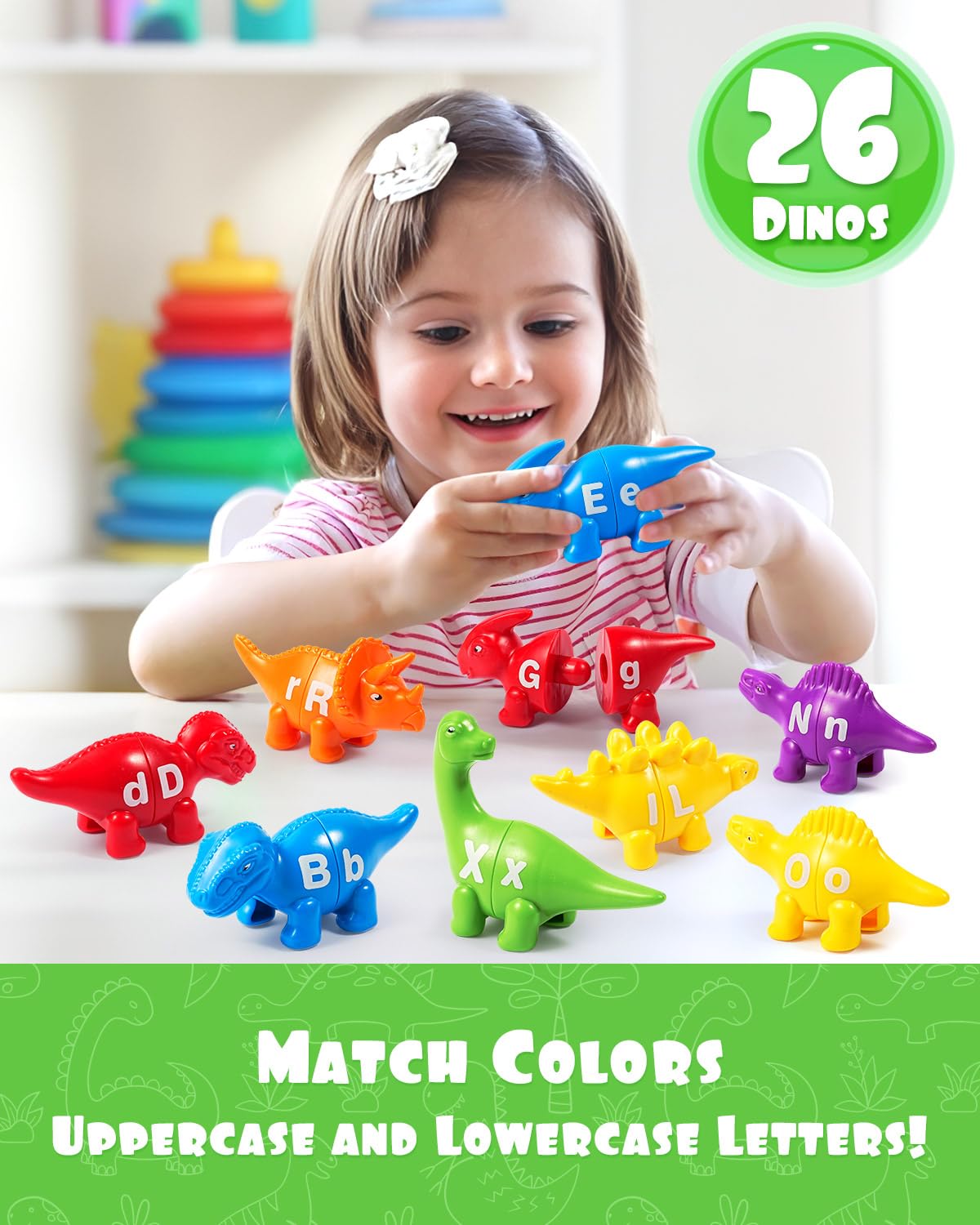 Juego de dinosaurios a juego, juguet con alfabeto/combinación de números, juguete Montsori para niños, aprendizaje de color, números, letras, juguete Juego de dinosaurios a juego, juguet con alfabeto/combinación de números, juguete Montsori para niños, aprendizaje de color, números, letras, juguete