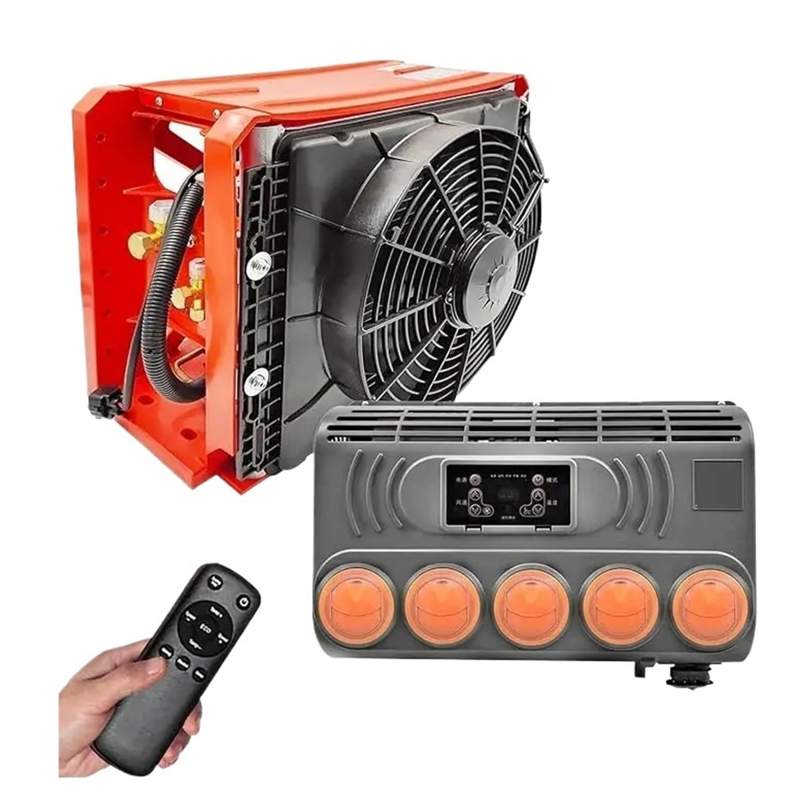 24V Air Conditioning Car Truck Caravan Electric Parking Conditioner Split For RV Tractors Motorhome Camper Van Red Quiet Comfort Highly Efficient Cooling