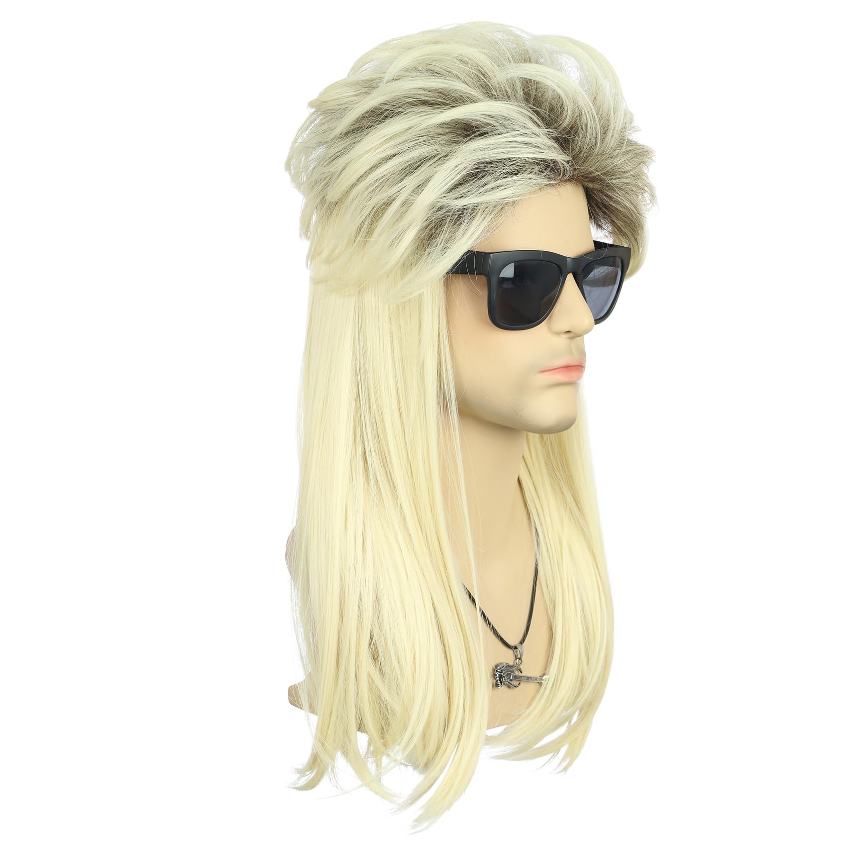 VGbeaty Men Women Long Straight Blonde Wig Mullet 70s 80s Disco Punk Rocker Wig Heat Resistant Synthetic Fiber Soft Durable Breathable Cap for Halloween Costume Fancy Party - Image 2