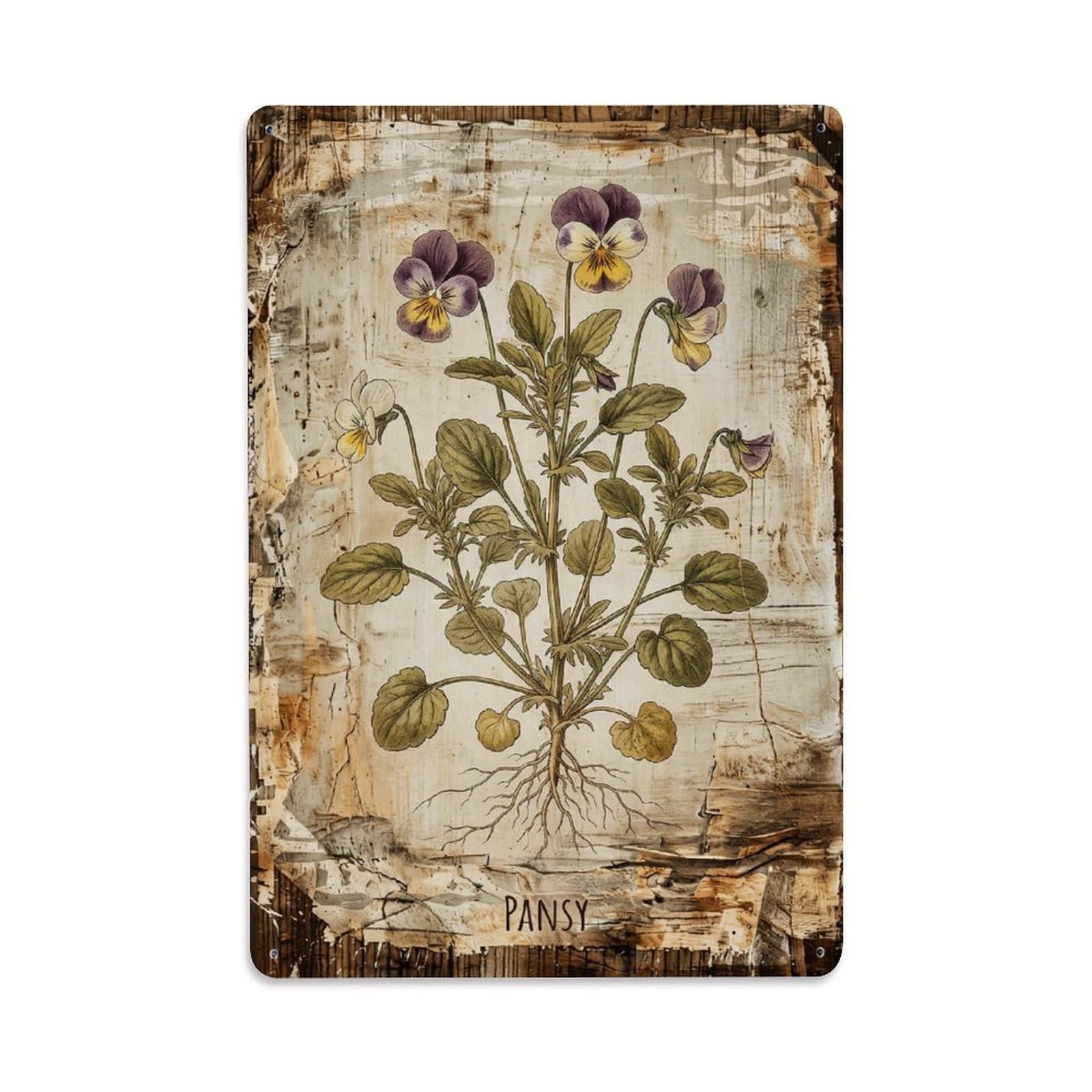 Pansy Botanical Vintage Metal Tin Sign Plaque Wall Decor for Cafe, Club, Garden Metal Poster 8x12Inch