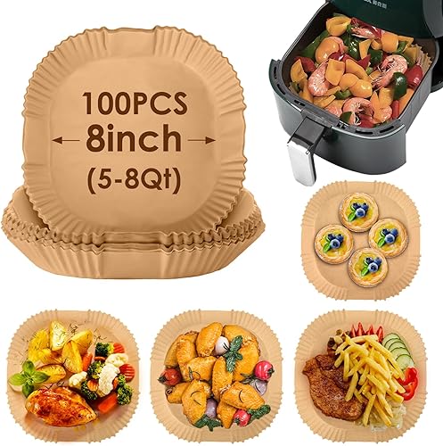 Miniatura 1 de Forro de papel desechable para freidora de aire, 100 forros para freidora de aire, forros de papel pergamino antiadherentes, cuadrados, papel de
