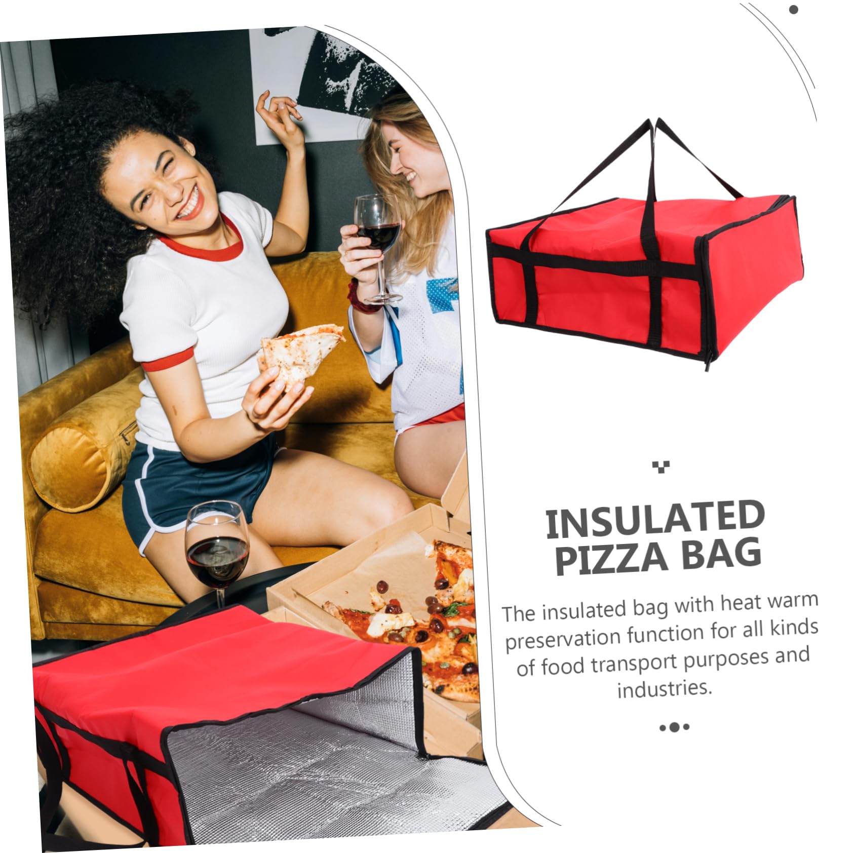 MAGICLULU Bolsa Aislante Ligera y Portátil Cremallera para Pizza Gran Capacidad Adecuado para Entrega y Transporte de Comida para Llevar
