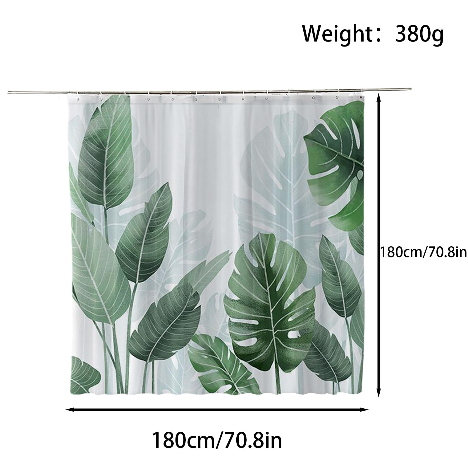 FAIRYGATE Shower Curtain Tropical Palm Tree Green Leaves Banana Leaf Bath Curtain Summer Theme Bathtub Curtain Fabric Polyester Waterproof for Kids Bathroom Decor with Hooks B8008 - Image 2