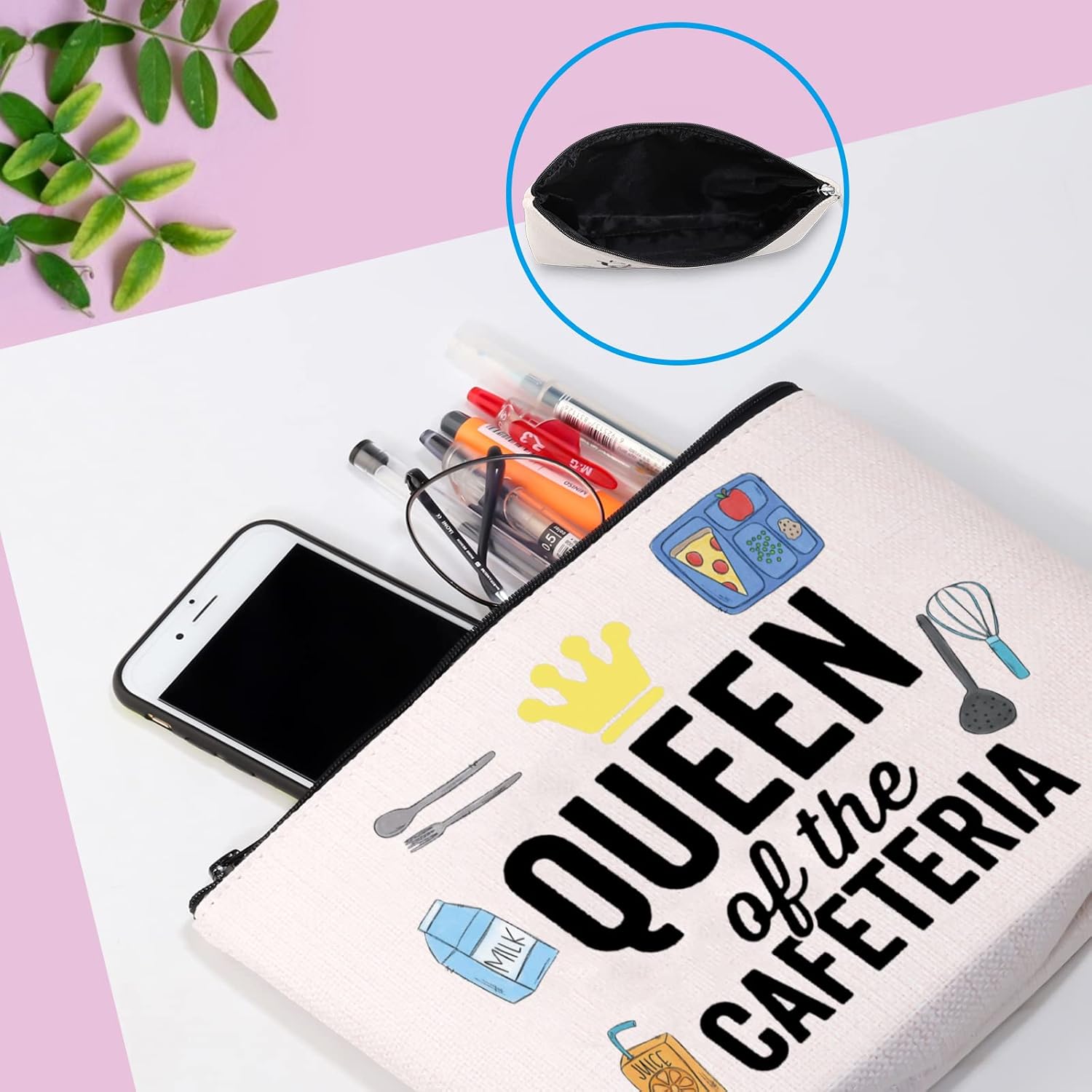 GJTIM Lunch Lady Gift Queen of the Cafeteria Makeup Bag Cafeteria Worker Appreciation Gift for Lunch Workers (Cafeteria Queen Bag) image 5