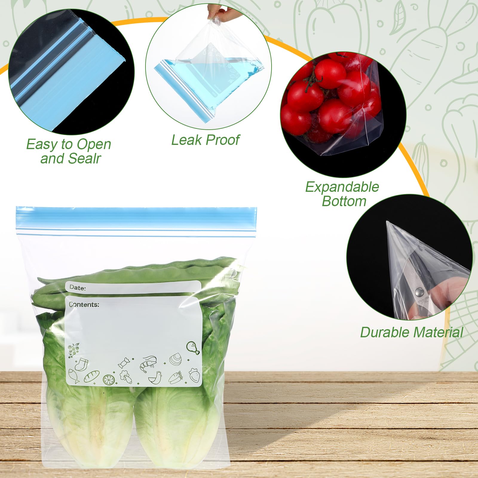 Large Freezer Bag - Food Bags With Tie Handles (Large Freezer Bag - Pack Of 100 - View #9