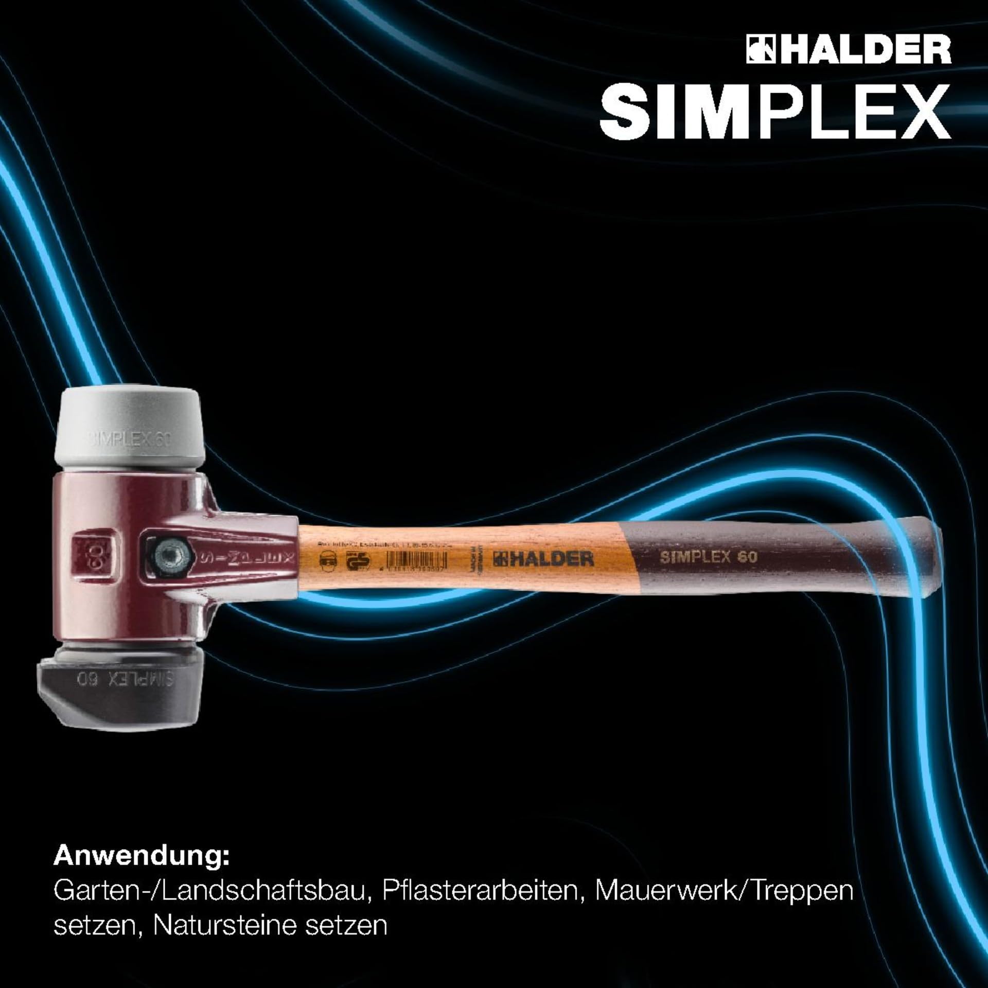 SIMPLEX-Schonhammer, Gummikomposition, mit Standfuß/TPE-mid; mit Tempergussgehäuse und hochwertigem Holzstiel | D=80 mm | 3023.280