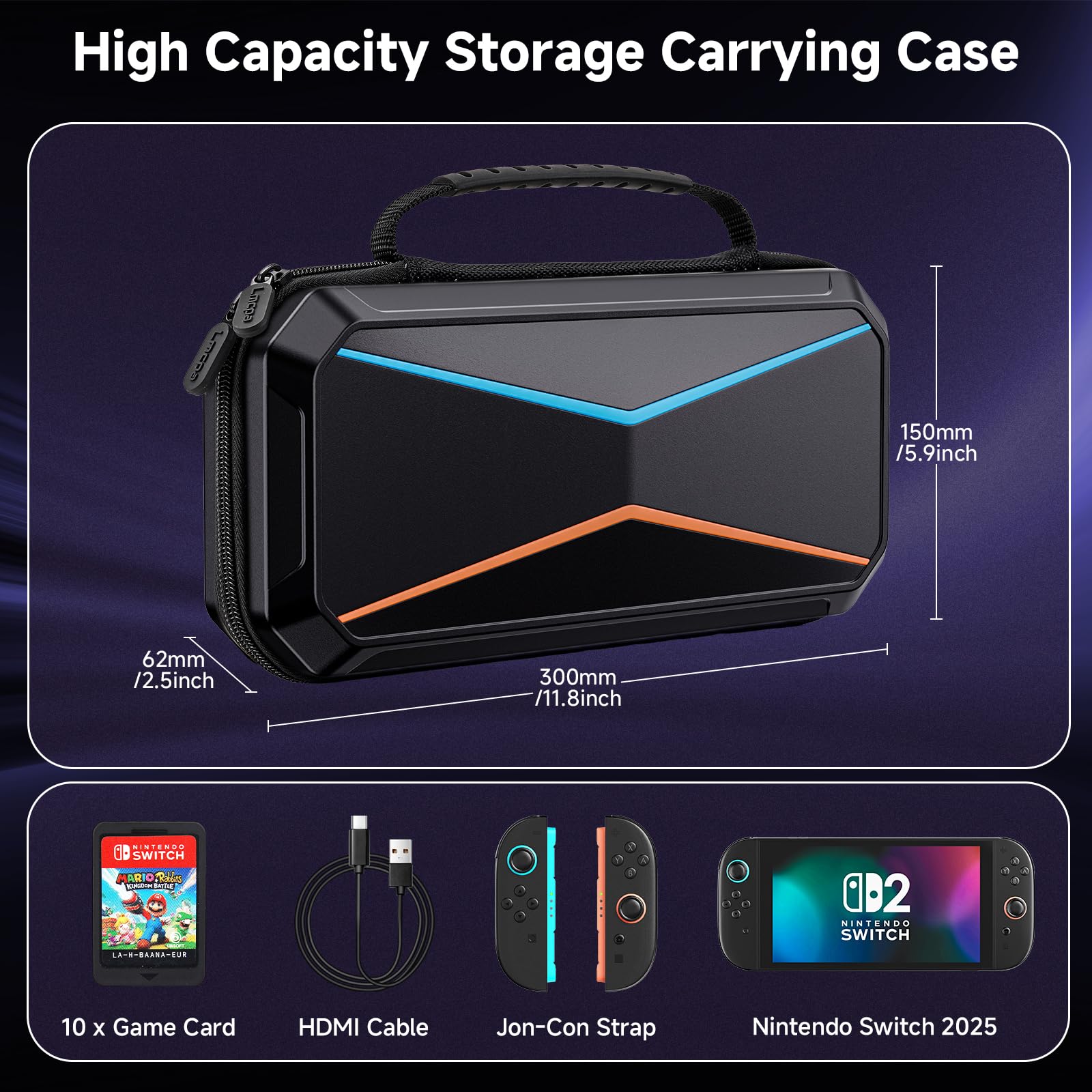 Lmcpa Duro Funda para Consola Nintendo Switch 2 2025, Estuche de Viaje con 10 Cartuchos de Juego, PC Funda Rígido Portátil Protector para Consola Nintendo Switch 2 2025 y Accesorios, Negro