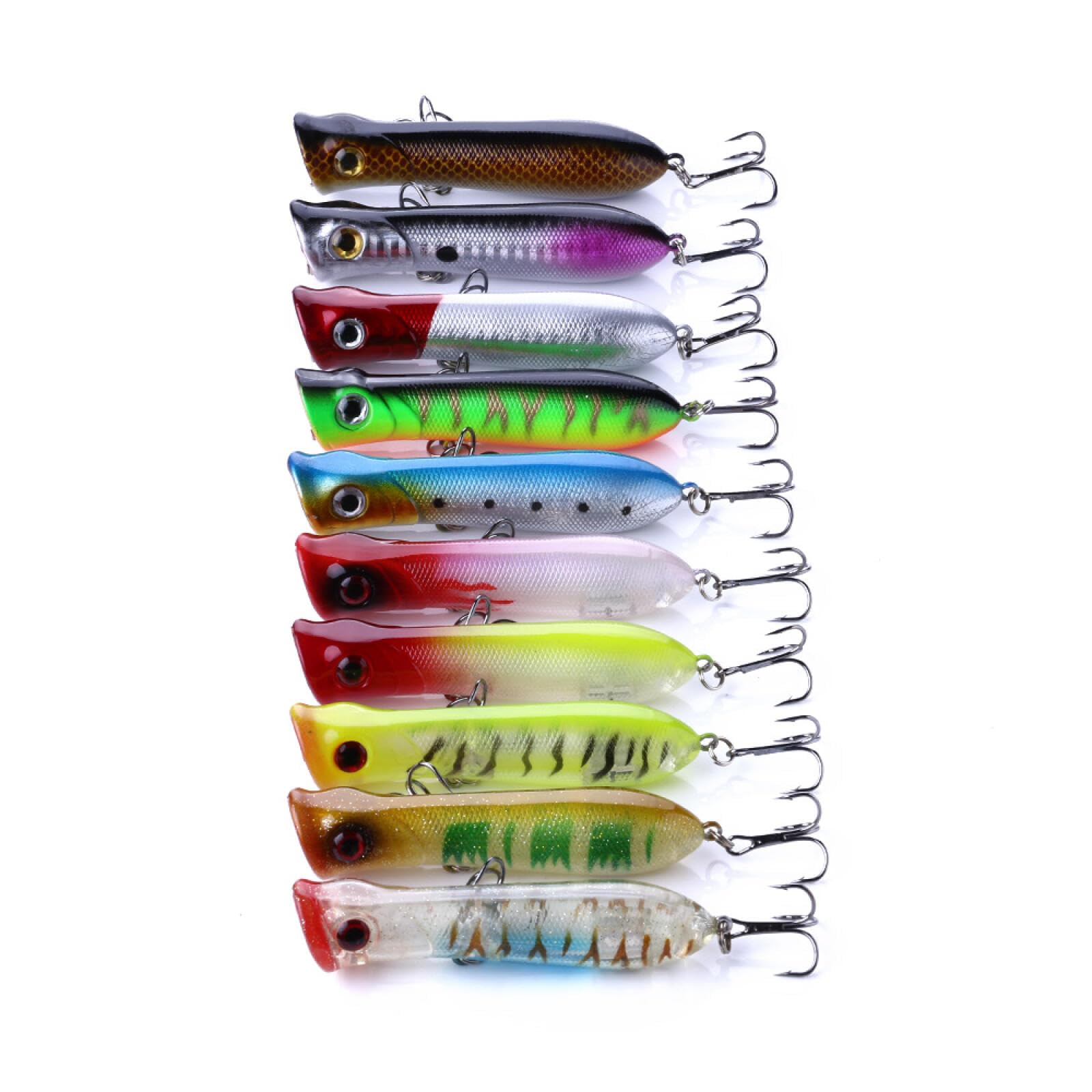 Top Water Popper Saltwater Fishing Lures, 10PCS Pencil Popper Treble Hooks Surf Fishing Lures for Striper Pike Salmon Lures Bass Popper Fishing Plugs Offshore, 0.39oz/3.15in