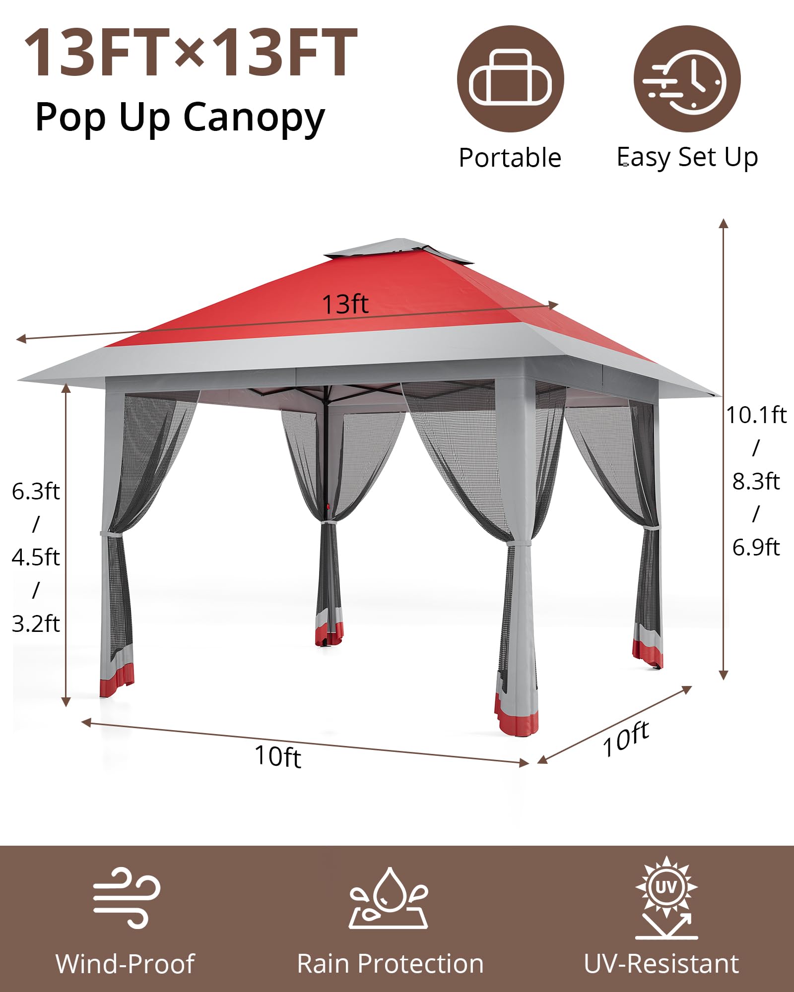 4 x 4 m Pop Up Gazebo, Waterproof Pop Up Tent with 4 Mosquito Net Side Panels, Heavy Duty Gazebo with Carry Bag, 360° Ventilation, Instant Event Shelter for Patio, Garden, Family Parties and Camping - Image 7