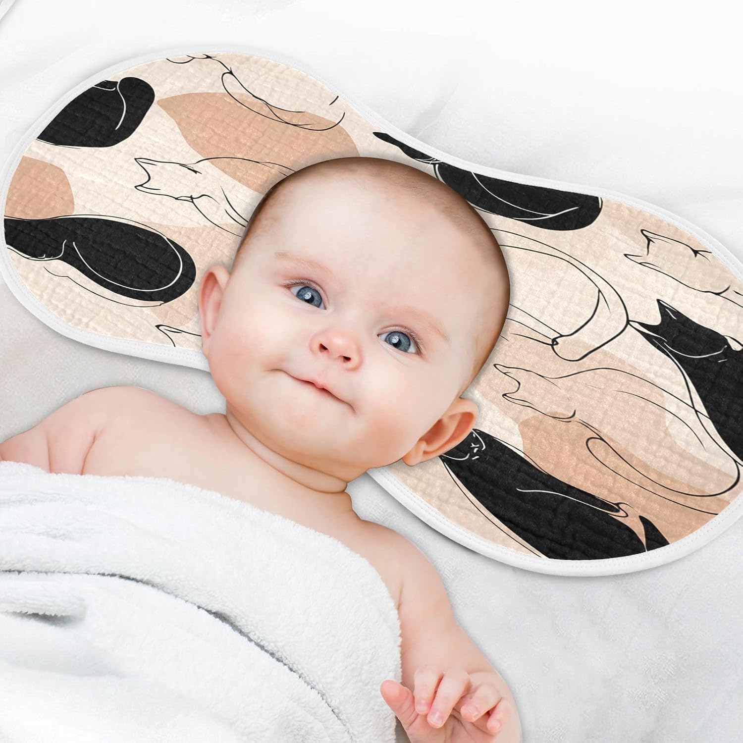 Black and White Line Art Cats Baby Burp Cloths -4Pcs Soft Absorbent Muslin Washcloths Bibs Face Towel for Newborn Boys Girls 22 x 11 Inch