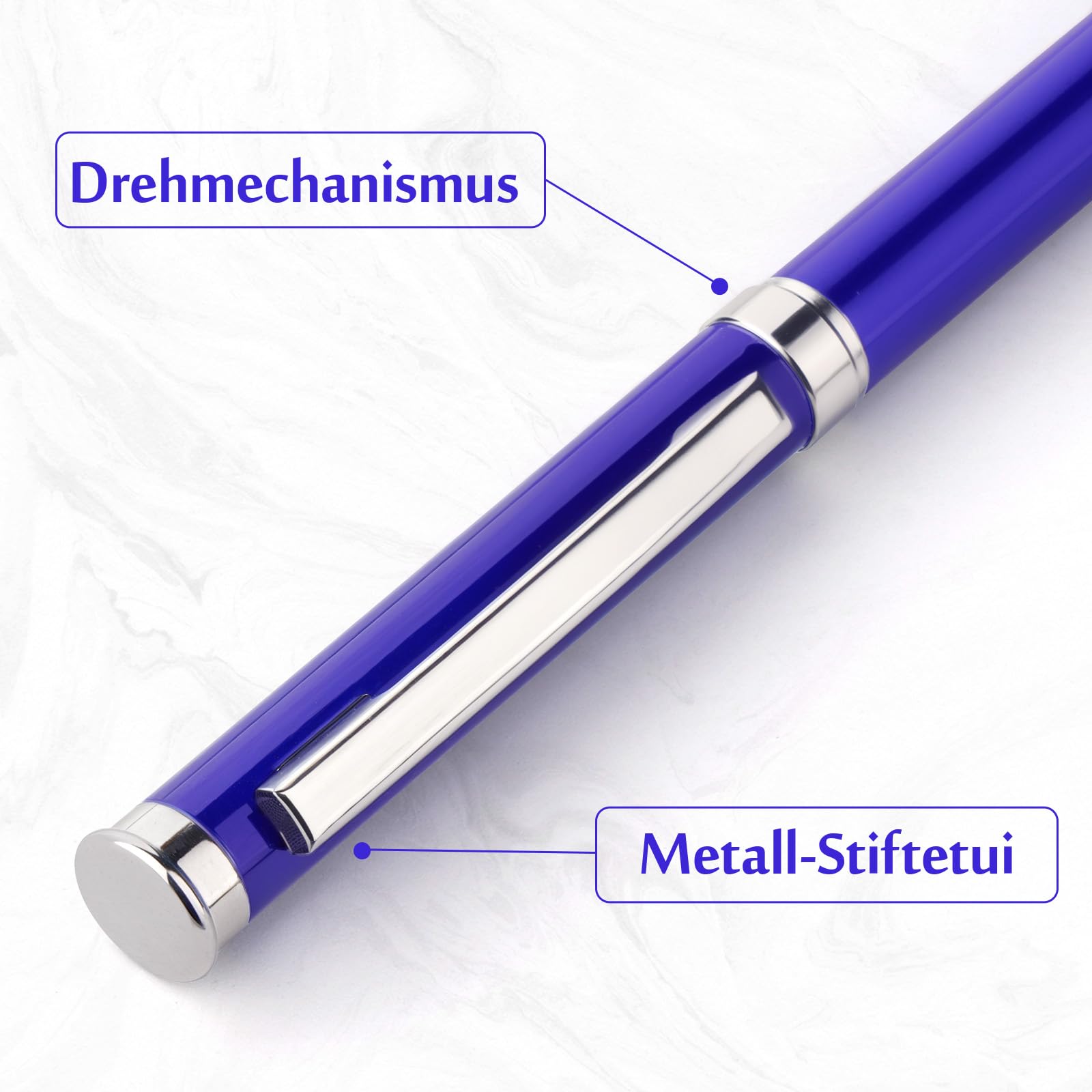 100er-Set Kugelschreiber mit 0,7 mm Schwarzes Tinte, Drehbarer Metall-Kugelschreiber für Flüssiges Schreiben, Ideal für Büro, Schule & Uni (Blau Gehäuse)
