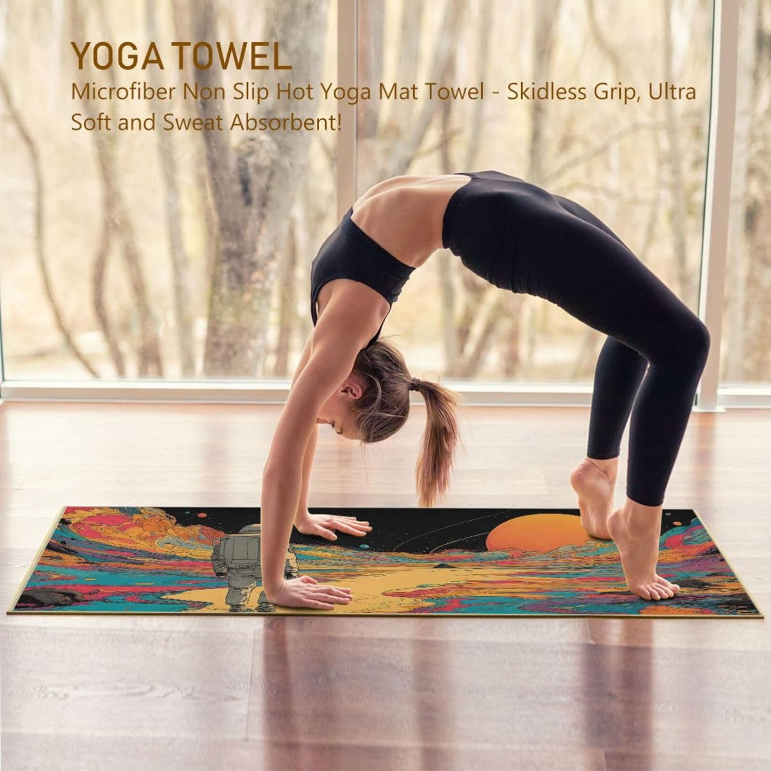 Astronaut Colorful Yoga Mat Towel with Silicone Grip Dot – 73"x27" Non-Slip Sweat Absorbent Microfiber Yoga Towel for Home Gym Studio