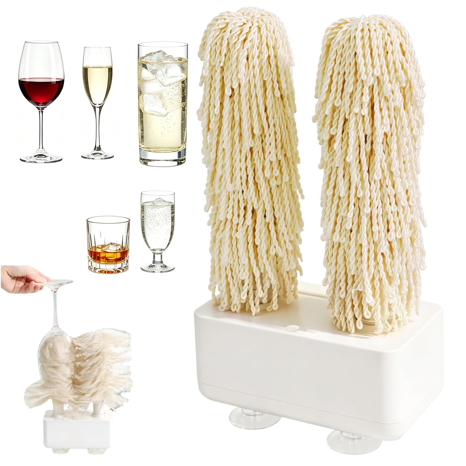 Macchina Domestica Elettrica per La Pulizia E La Lucidatura di Bicchieri, Asciugatrice per Bicchieri A Barra Rotante da 600 RPM – Rimuove Macchie d'Acqua, Lucentezza Senza Aloni per Vino, Birra