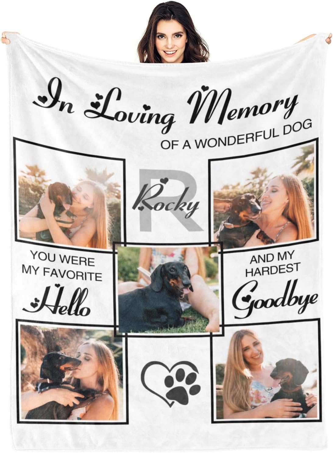 Custom Dog Blanket Personalized Blanket with Dog Photo and Name Custom Pet Blanket Gifts for Pet Animal Women Men Dog Lovers Memorial Gift