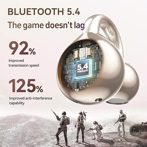 Miniatura 4 de Auriculares con clip para orejas pequeñas y gafas, auriculares Bluetooth 5.4 de oreja abierta con tiempo de reproducción de 40 horas y pantalla