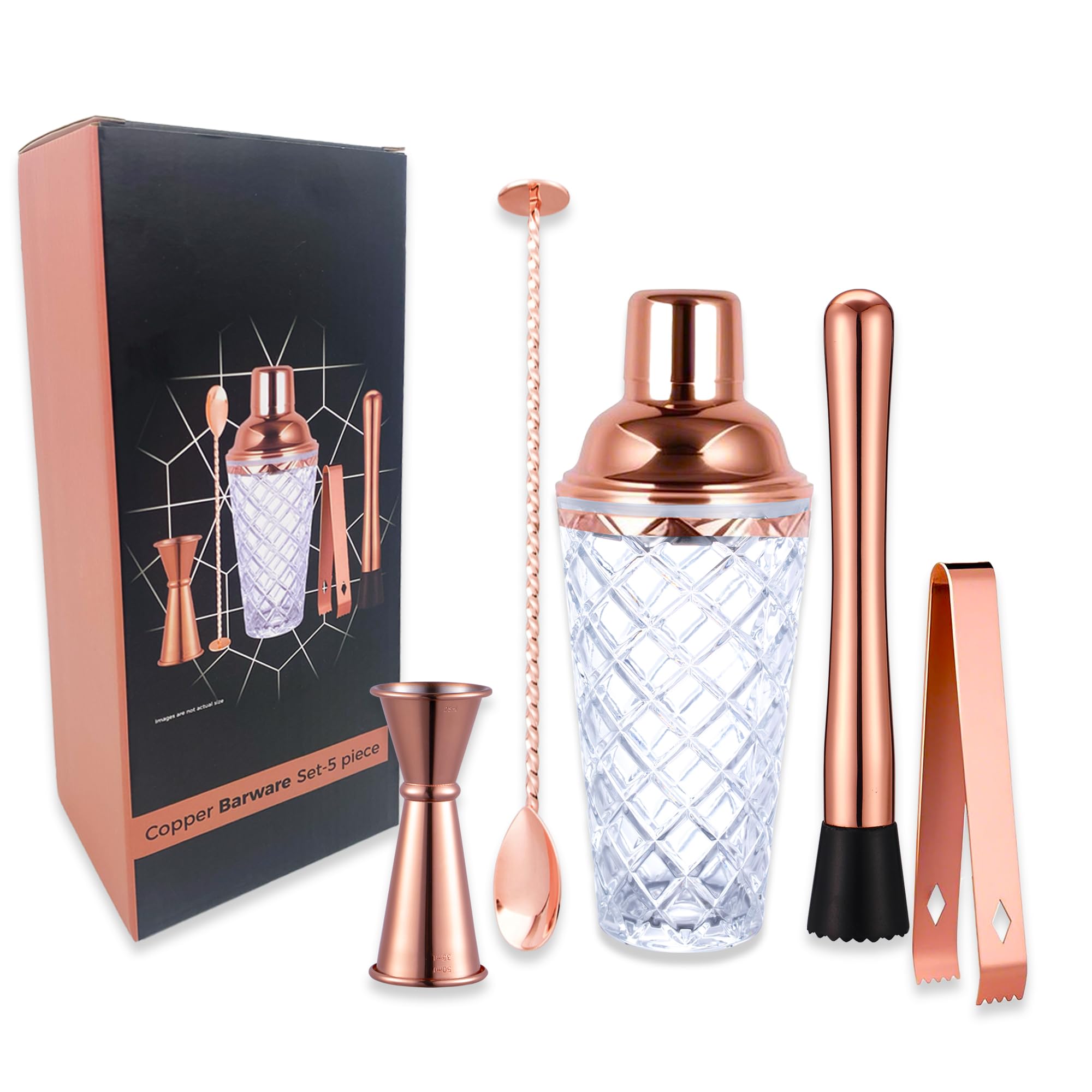 Chabrias Ltd 5-Piece Copper Cocktail Shaker Set with Gift Box Stainless Steel