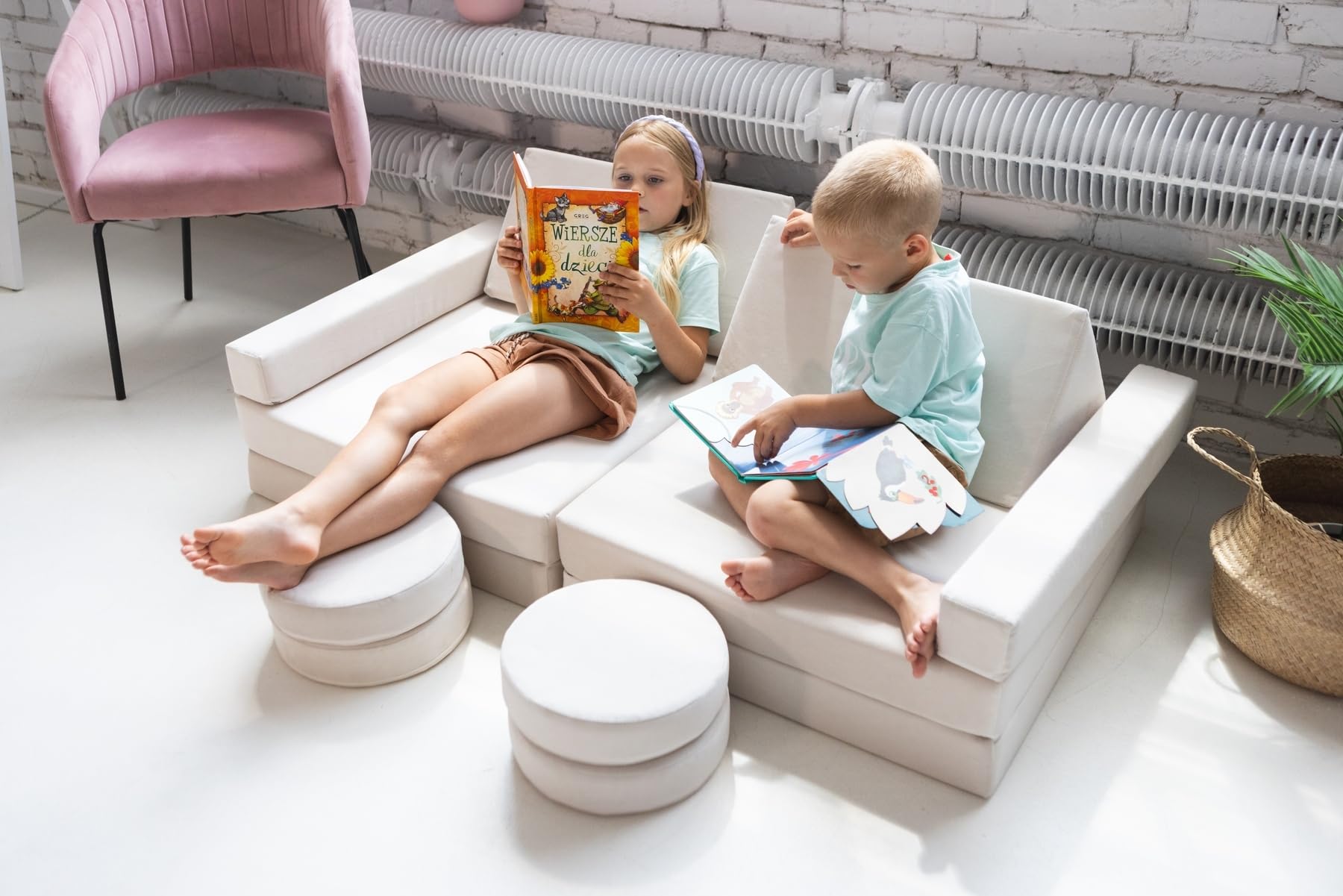 Canapé Multifonction Pouf Fauteuil pour Enfants éléments en Mousse Jeu (Couleur: crème (Velours côtelé))