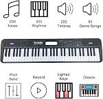 61-Key Electronic Keyboard Piano for Adults with Light Up Keys, 61 Compact Keys Digital Pianos - Perfect Beginner Piano Black