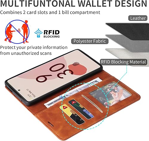 Miniatura 2 de ZZXX Google Pixel 6A - Funda tipo cartera con bloqueo RFID, ranura para tarjetas, función atril, magnética, de piel suave, para Google Pixel 6A
