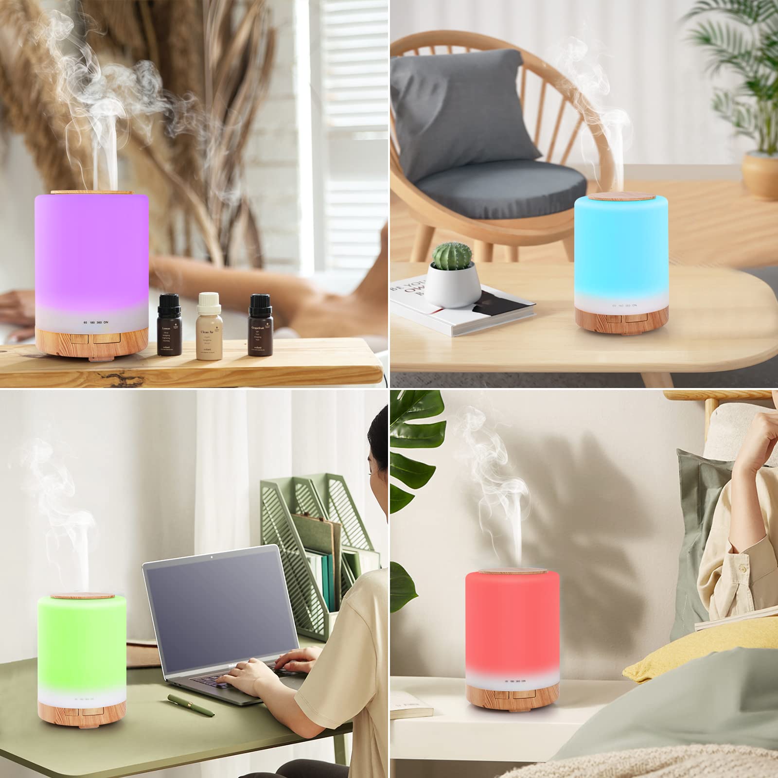 WD&CD Diffusore di Aromi, 300ml Umidificatore Ultrasuoni con Telecomando/7 LED Colori/Spegnimento Automatico, Diffusore di Oli Essenziali per Spa,Yoga,Camera da Letto - Venatura del Legno Chiaro
