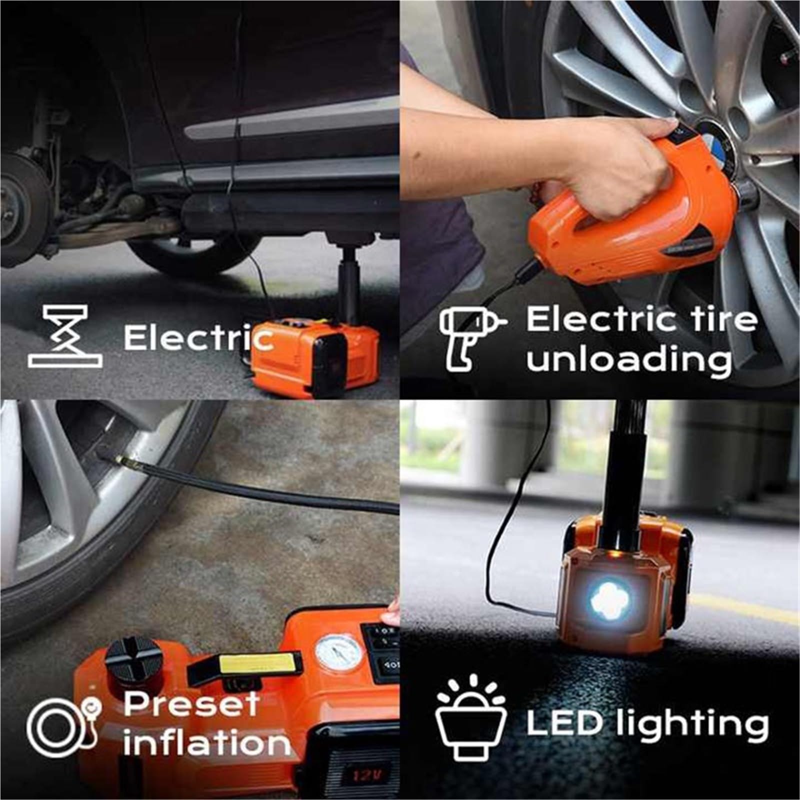 Cric da pavimento, Cric idraulico multifunzionale portatile professionale da 5 tonnellate for auto DC 12V 5T con chiave a percussione elettrica,Sollevalo