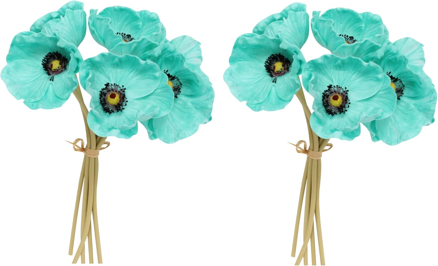 Angel Isabella Realistic Poppy - Real Touch Artificial Flowers for Decoration - Beautiful Artificial Flowers Arrangements for Home, Corsage, Boutonniere - 2 Bundles, 6 Stems Each (Spa Aqua)