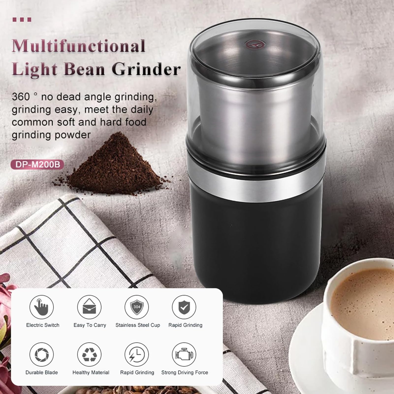 Przenośny blender do przypraw o mocy 200 W z ostrzami stali nierdzewnej | Elektryczny młynek do kawy z przyprawami, przenośny i kompaktowy elektryczny blender do przypraw