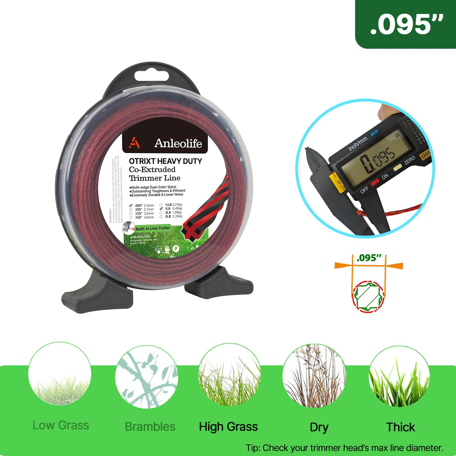 A ANLEOLIFE 0,5 kg Heavy Duty Octa-Twist 0,095 cala na 93,9 m żyłka trymera pączek, współwytłaczany wieloostrzowy spiralny sznurek do zjadania chwastów, złoty