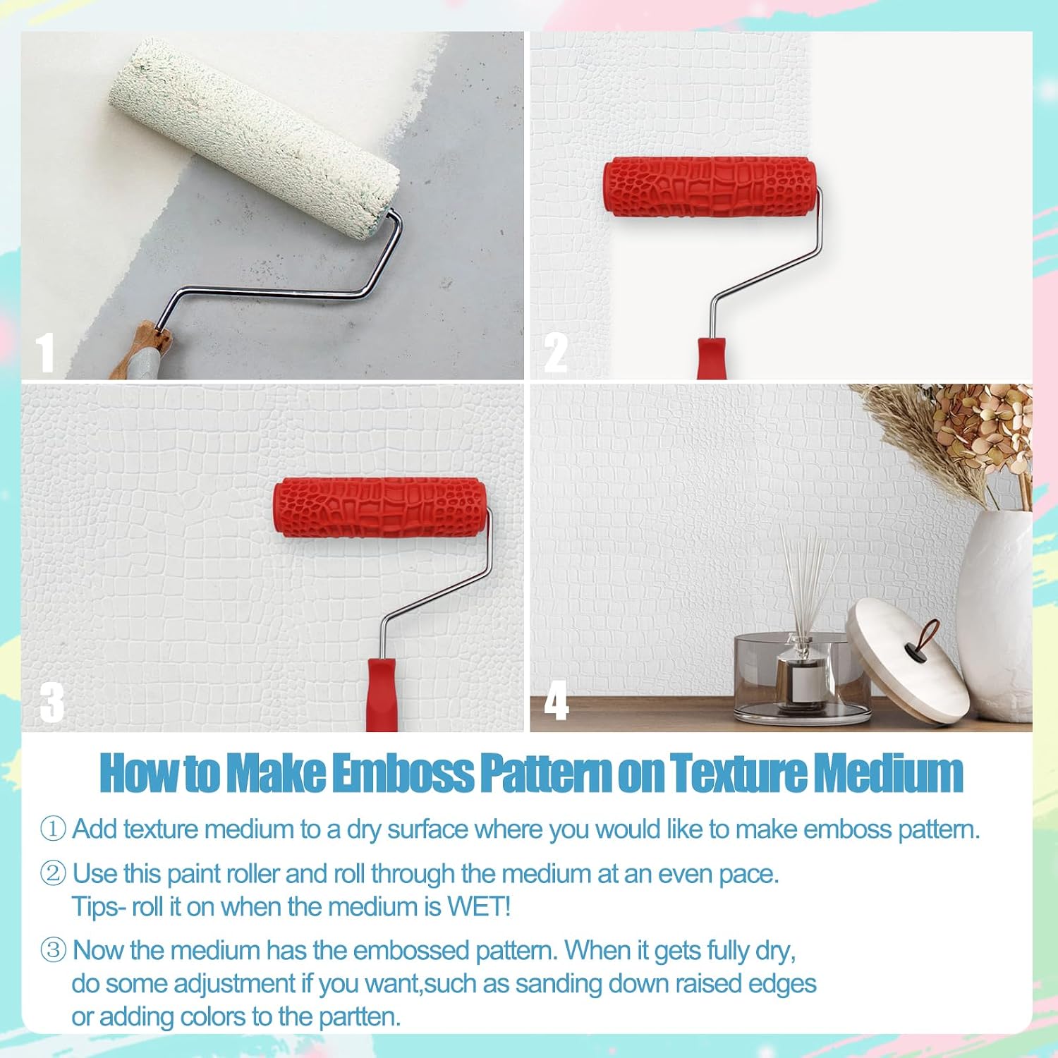 Patterned Paint Roller 7'', 3D Embossing Rubber Roller for Wall Decoration, DIY Pattern Texture Tools, Household Wall Painting (Crocodile Pattern)