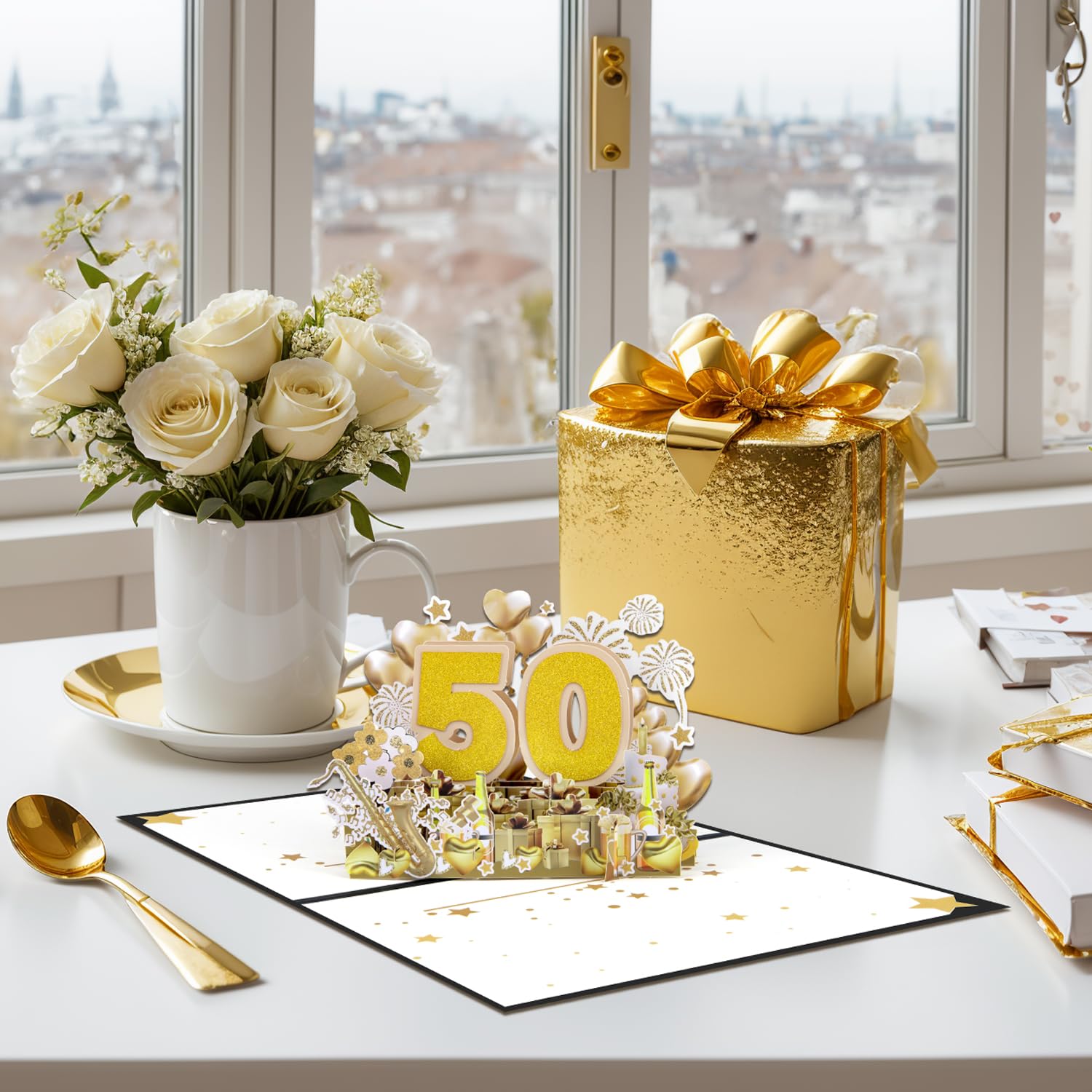 Favour Pop Up 3D Glückwunschkarte - 50. Hochzeitstag Goldhochzeit