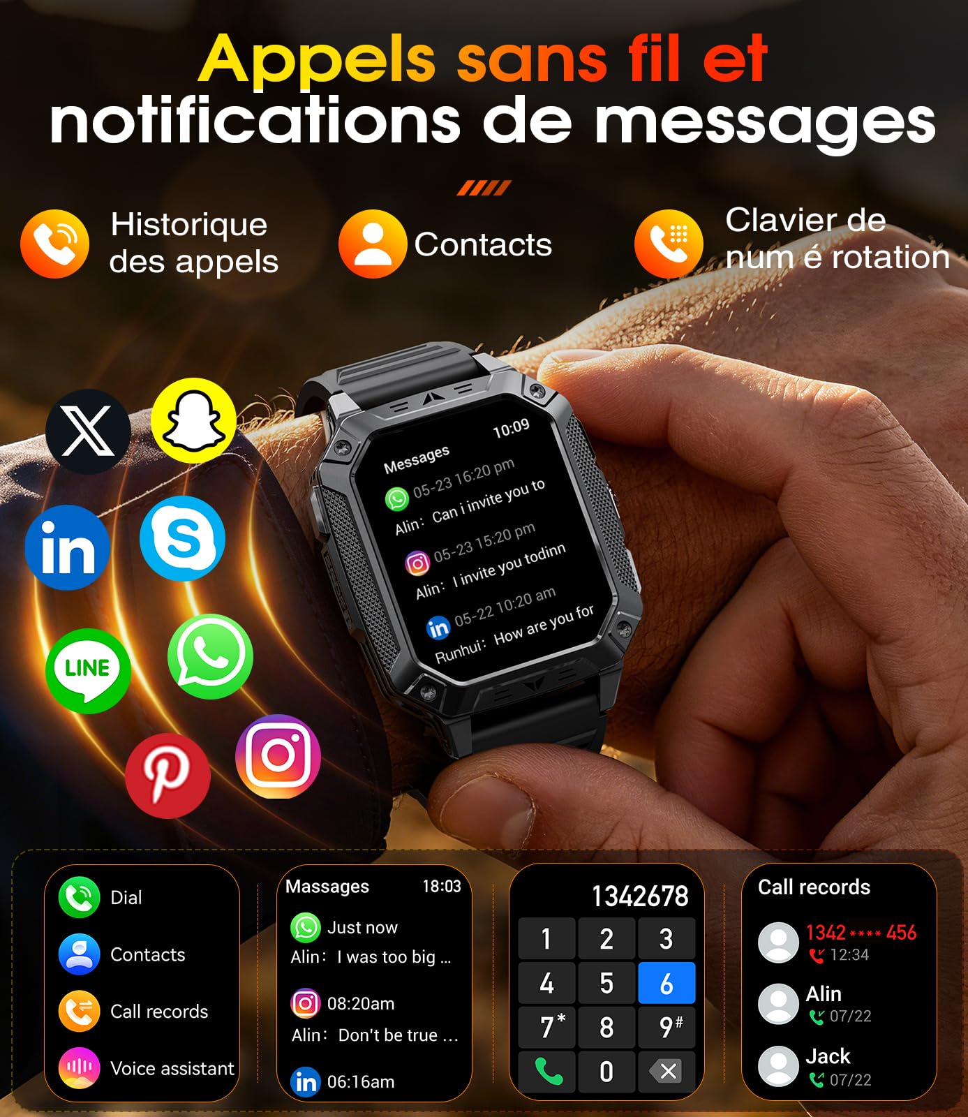 Montre Connectée Homme 1400mAh, 2.01'' Smartwatch avec LED Lampe, 110+ Modes Sportifs, Étanchéité IP68, Appels Bluetooth Smartwatch Militaire, Surveillance Cardiaque 24H,Sommeil, SpO2, Android/iOS