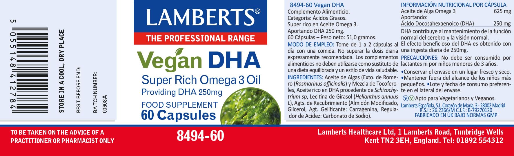 Lamberts Healthcare Ltd. Vegan DHA (250mg DHA) 60 veg. Softgels (vegan)