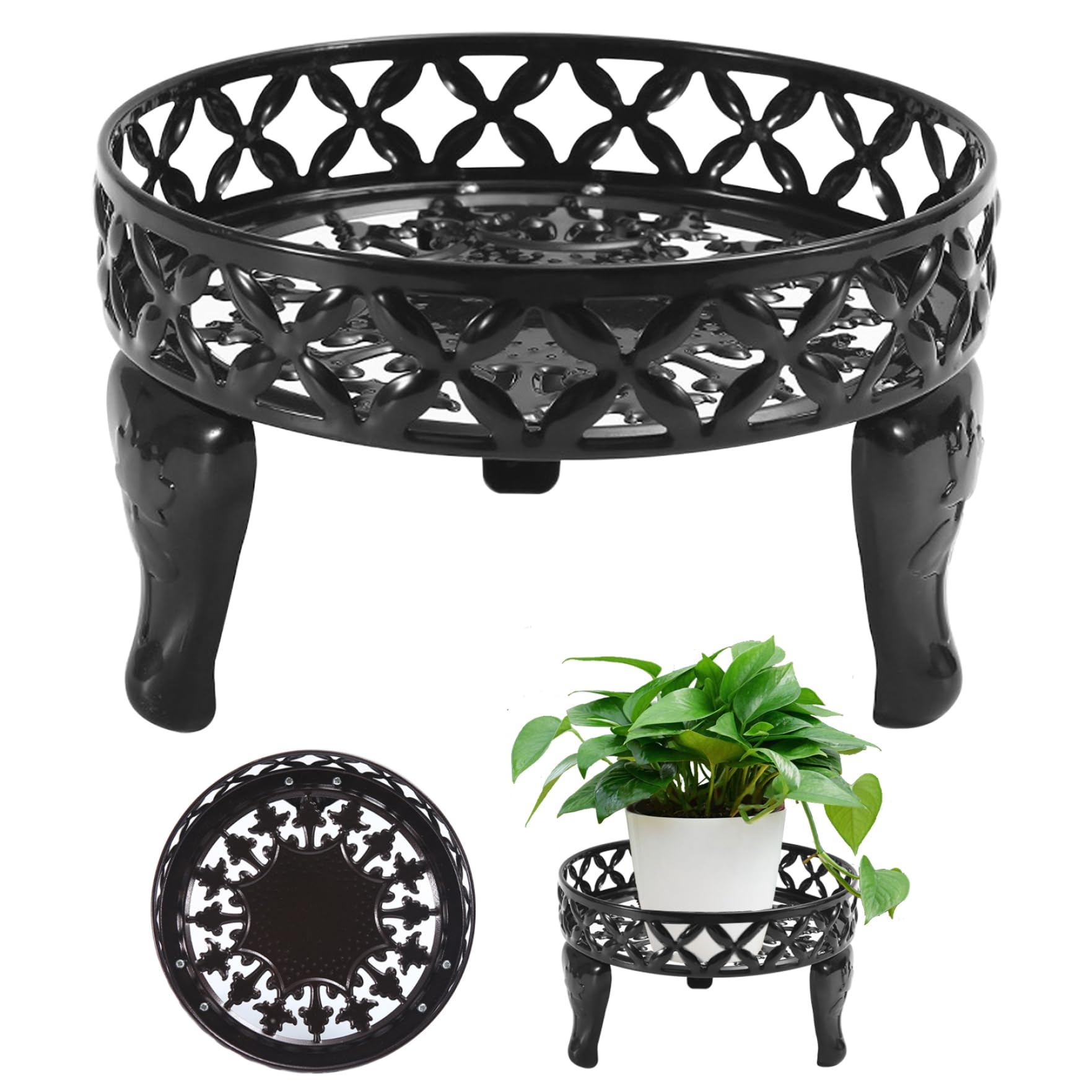 Metal Plant Stand, 5.9'' Tall Plant Stand Rustproof 9.8'' Round Flower Pot Stand Modern Iron Art Small Plant Stand Decorative Plant Stands for Floor Windowsill Desktop Black