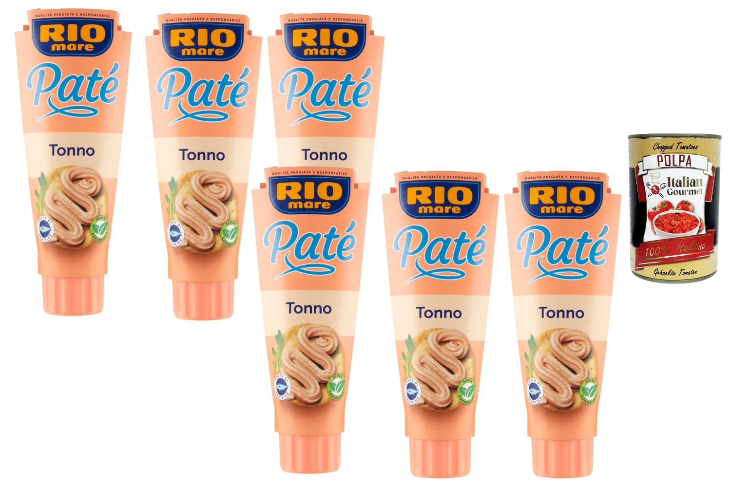 Italian Gourmet Rio Mare Paté Thon – Lot 6 x 100 g – Pâté de thon en tube, tartinable & onctueux – Pour sandwich, toast, apéritif, canapés, crackers – Snack salé + Italian Gourmet Polpa