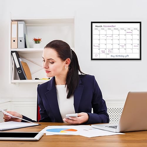 Miniatura 5 de Umtiit - Calendario mensual de borrado en seco, pizarra blanca de 13 x 17 pulgadas, marco de madera negra, pizarra blanca de superficie magnética