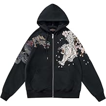 Dragon And Tiger Embroidery Jackets For Men Black Street Embroidered Cardigan Hoodie Mens Japanese Cool Hoodies