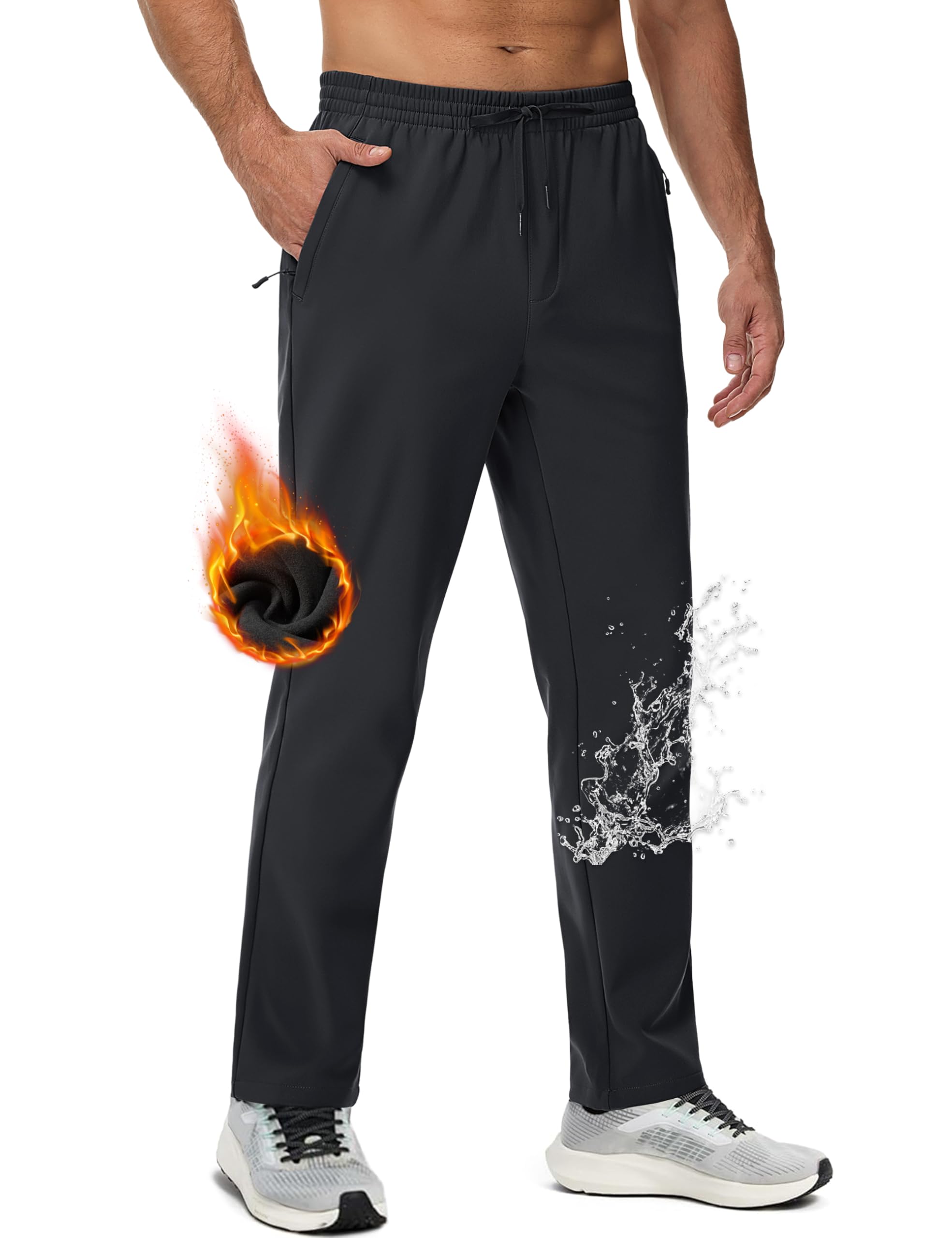 MAGCOMSEN Mens Fleece Lined Sweatpants with Zipper Pockets Athletic Workout Running Winter Water Resistant Pants